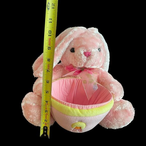 Bunny Rabbit Plush Basket Easter Candy Holder Pink Round Stuffed 10" Toy READ - Picture 12 of 13